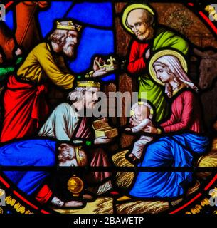 Saint-adresse, France - 15 août 2019 : vitrail dans la Chapelle de notre-Dame-des-flots (1857) à Sainte adresse, le Havre, France, représentant le Banque D'Images