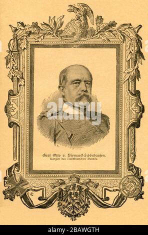 Europa, Deutschland, Sachsen-Anhalt, Schönhausen, Otto von Bismarck, Kanzler des Norddeutschen Bundes und säter Reichskanzler, Motiv aus : ' Der Krieg zwischen Frankreich und Deutschland in den Jahren 1870-1871 ' , von J. Scheibert, Verlag von W. Pauli's Nachfolger ( H. Jerosch ), Berlin . / Europe, Allemagne, Saxe Anhalt, Schönhausen, Otto von Bismarck, chancelier de la Confédération allemande du Nord et plus tard chancelier du Reich allemand, image de : ' Der Krieg zwischen Frankreich und Deutschland in den Jahren 1870-1871 ' , par J. Scheibert , maison d'édition W. Pauli Banque D'Images