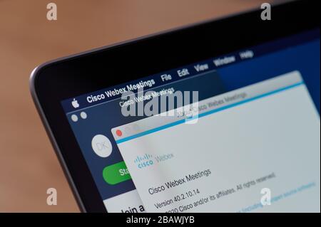 New-York , États-Unis - 29 mars 2020: Réunion Cisco webex sur le programme en vue rapprochée de l'écran de l'ordinateur Banque D'Images