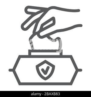Main tirant sur l'icône de ligne de tissu humide, laver et hygiène, signe de tissus de la main, graphiques vectoriels, un motif linéaire sur un fond blanc, eps 10. Illustration de Vecteur