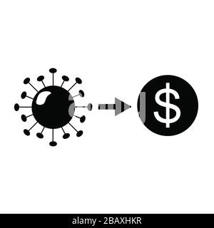 Coronavirus virus COVID-19 se tournant vers une pièce en dollars. Illustration du concept. Banque D'Images