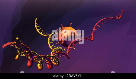 Le coronavirus 2019 modifie l'ADN cellulaire pour l'auto-réplication, un changement dans l'ADN cellulaire. Illustration de Vecteur