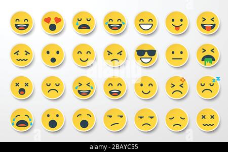 Jeu d'autocollants émoji (émoticônes). Illustration de Vecteur