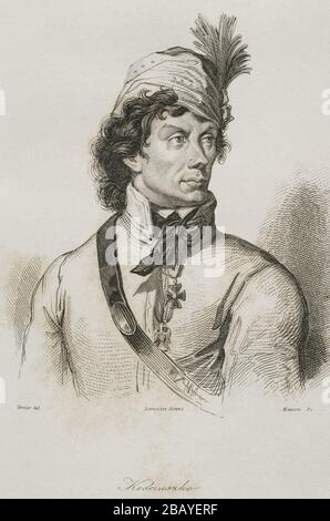 Andrzej Tadeusz Bonawtura Kosciuszko (1746-1817). Ingeniero y líder militar polaco. Héroe nacional en Polonia, Bielorrusia y Estados Unidos, por su participación en la guerra de la independencia. Grabado por Lemaitre, Vernier y Masson. Historia de Polonia, por Charles Foster. Panorama universel, edición española de 1840. Banque D'Images