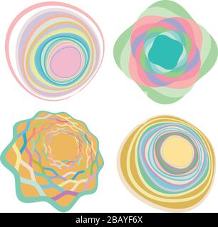 ensemble d'anneaux concentriques crémeux, pastel, colorés et multicolores, de formes différentes. spirales avec révolution, vortex, tourbillons et brindilles Illustration de Vecteur