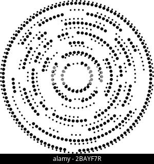 Points aléatoires, cercles abstraits. Taches, pointillés radiaux, rayonnants, illustration géométrique circulaire. Polka-points, pointilliste, pointillisme design élémen Illustration de Vecteur