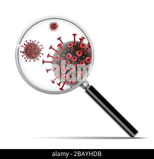 Éclosion de coronavirus 2019-ncov. La bannière avec loupe a trouvé la molécule de coronavirus rouge. Virus médical. Illustration vectorielle. Illustration de Vecteur