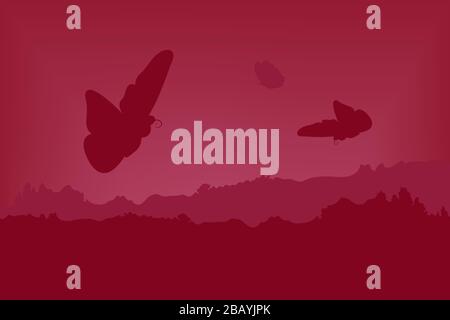 Carte postale rose avec papillons dans la nature. Illustration vectorielle à plat. Saint Valentin Illustration de Vecteur