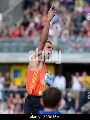 Robbie Grabarz, de Grande-Bretagne, célèbre lors du concours High Jump Banque D'Images