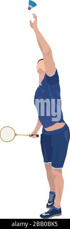 Joueur de badminton avec racket et shuttlecock, illustration vectorielle isolée Illustration de Vecteur