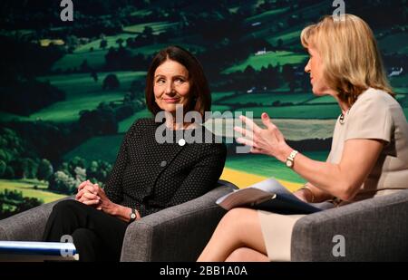 Dame Carolyn Fairbairn Directrice générale de la CBI (Confédération de l'industrie britannique) lors d'une séance de questions et réponses à la conférence de la NFU (Union nationale des agriculteurs) 2020 à Birmingham. Banque D'Images