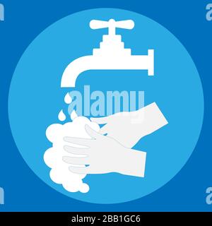 Laver les mains avec du savon sous le robinet d'eau Illustration de Vecteur