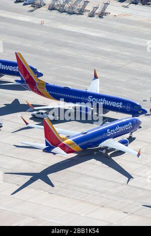 Southwest Airlines Boeing Max 737-8 est enregistré à l'aéroport Southern California Logistics le vendredi 10 janvier 2020 à Victorville, Californie, États-Unis. (IOS/ESPA-Images) (photo par IOS/Espa-Images) Banque D'Images