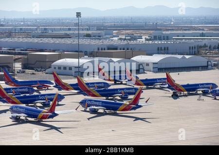 Southwest Airlines Boeing Max 737-8 est enregistré à l'aéroport Southern California Logistics le vendredi 10 janvier 2020 à Victorville, Californie, États-Unis. (IOS/ESPA-Images) (photo par IOS/Espa-Images) Banque D'Images