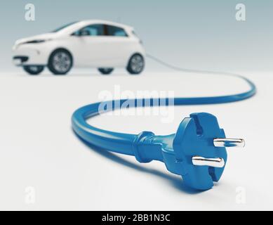 Gros plan de la fiche du véhicule électrique voiture de charge isolée sur blanc. rendu tridimensionnel Banque D'Images