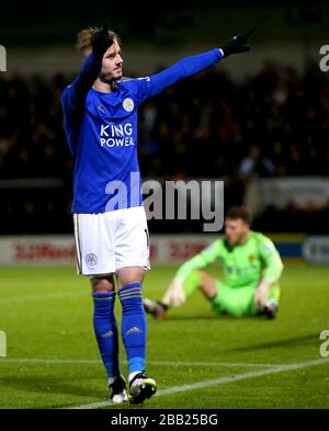 James Maddison de Leicester City célèbre son troisième but du jeu Banque D'Images