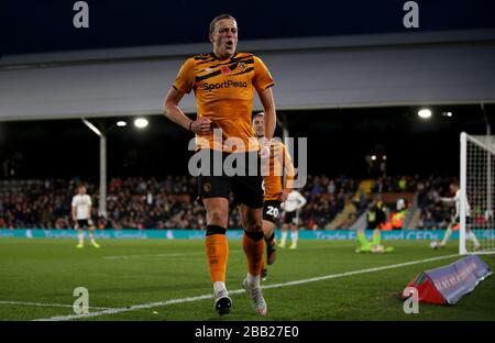 Tom Eaves de Hull City célèbre son troisième but du jeu Banque D'Images