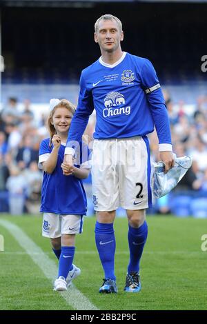 Tony Hibbert d'Everton avant son témoignage Banque D'Images