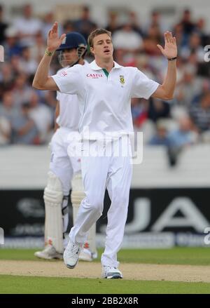 Morne Morkel, en Afrique du Sud, réagit pendant le bowling Banque D'Images