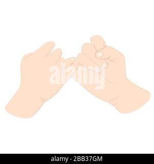Geste de la main, poignet avec doigts avec signe de paix et d'amitié, deux bras ont traversé de petits doigts, icône de langue, logo. Dessin de doigts pliés isolés o Illustration de Vecteur