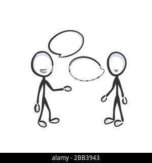Bulle vocale, nuage de parole. Chat amical. Dialogue de conversation. Les gens parlent. Tiré à la main. Dessin animé stickman. Esquisse Doodle, graphique vectoriel Illustration de Vecteur