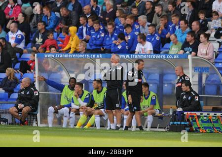 Ronnie Moore, responsable de Tranmere Rovers, sur l'écran tactile Banque D'Images