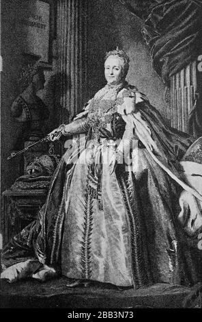 Catherine II, appelée Catherine la Grande, 2 mai 1729 - 6 novembre 1796, était impératrice de Russie à partir du 9 juillet 1762 / Katharina II, genannt Katharina die Große, 2. Mai 1729 - 6. Novembre 1796, guerre ab dem 9. Juli 1762 Kaiserin von Russland, Historisch, Digital amélioration de la reproduction d'un original du XIXe siècle / digitale Reproduktion einer Originalvorlage aus dem 19. Jahrhundert Banque D'Images