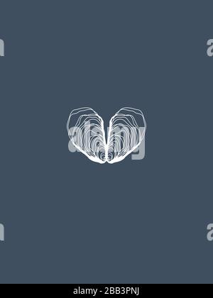 Le monde est votre huître. Contour d'art vectoriel en forme de coeur Oyster Shell sur fond bleu. Illustration minimaliste Illustration de Vecteur