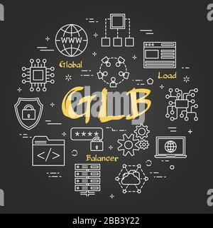 Vecteur noir linéaire Global Load Balancer concept Illustration de Vecteur