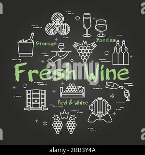 Vecteur noir concept de la vinification avec texte vin frais Illustration de Vecteur