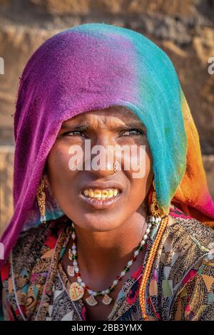 Femme, portrait, Jaisalmer, Rajasthan, Inde Banque D'Images