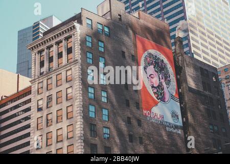 Fresque du footballeur de Liverpool Mohamed Salah, à New York Banque D'Images