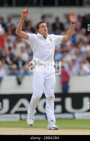 Morne Morkel, en Afrique du Sud, réagit pendant le bowling Banque D'Images