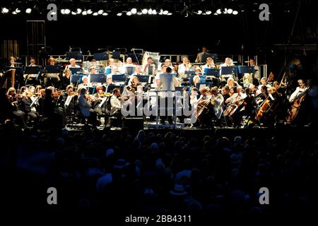 La dernière nuit des Proms, concert de l'Orchestre Philharmonique royal à Epsom Downs Banque D'Images