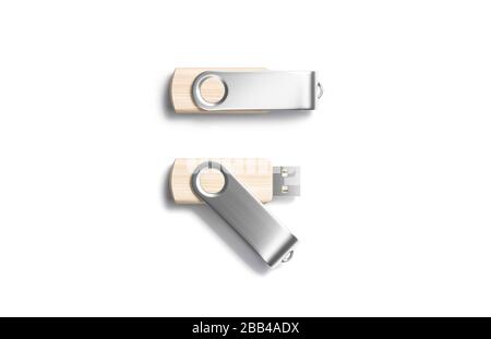 Cache en bois ouvert et fermé, clé usb, argenté Banque D'Images