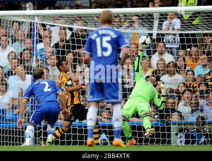 Le gardien de but des Tigers de la ville de Hull, Allan McGregor, fait une économie Banque D'Images