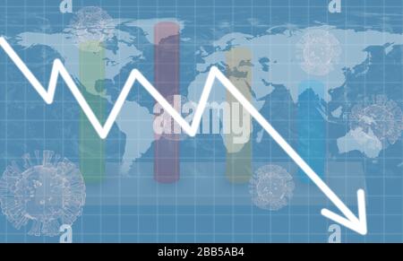 Graphiques représentant le crash de la bourse mondiale ou mondiale ou la récession économique due à l'éclosion de Coronavirus ou de covid 19. Banque D'Images