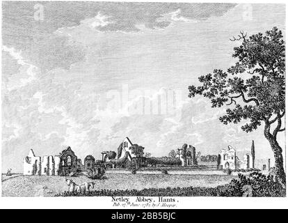 Une gravure de Netley Abbey Hants 1784 numérisée à haute résolution à partir d'un livre publié vers 1786. Considéré comme libre de droits d'auteur. Banque D'Images