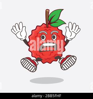 Une illustration du personnage de mascotte de dessin animé des fruits de Lychee avec un geste choquant Banque D'Images