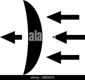 Transmission de l'éclairage de la lentille de contact, dispersion. Illustration de l'icône vecteur plat. Symbole noir simple sur fond blanc. Transmission d'éclairage de lentille de contact s Illustration de Vecteur