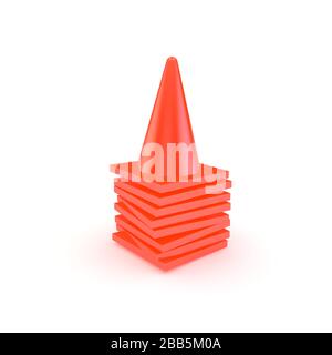 Les panneaux routiers sont empilés l'un sur l'autre. Arrière-plan blanc isolé. Illustration tridimensionnelle Banque D'Images