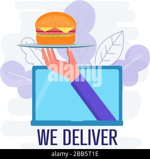 Conception plate illustration vectorielle colorée pour commander des aliments en ligne. Illustration de Vecteur