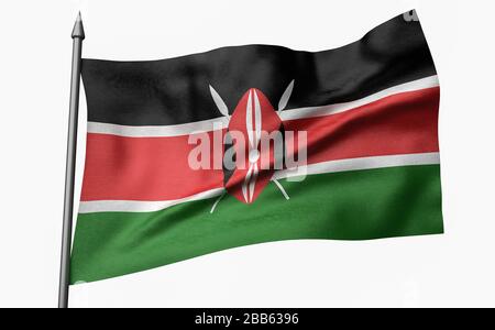 Rendu tridimensionnel de Flagpole avec drapeau du Kenya Banque D'Images