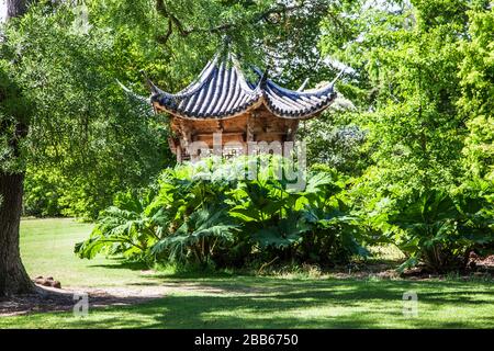 Le Pavillon chinois dans le Seven Acres Garden de RHS Wisley à Surrey. Banque D'Images