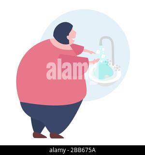 Une femme graisseuse qui se porte les mains avec du savon comme protection contre les bactéries ou les virus. Rools d'hygiène pendant la pandémie. Illustration vectorielle Illustration de Vecteur