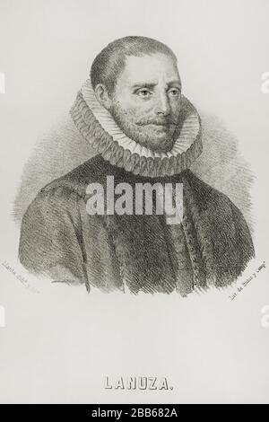 Juan de Lanuza (1564-1591). Juge en chef d'Aragon. Portrait. Illustration de Llanta. Lithographie. Cronica général de España, Historia ilustrada y Descriptiva de sus Provincias. Aragon, 1866. Banque D'Images