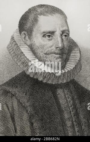 Juan de Lanuza (1564-1591). Juge en chef d'Aragon. Portrait, détail. Illustration de Llanta. Lithographie. Cronica général de España, Historia ilustrada y Descriptiva de sus Provincias. Aragon, 1866. Banque D'Images