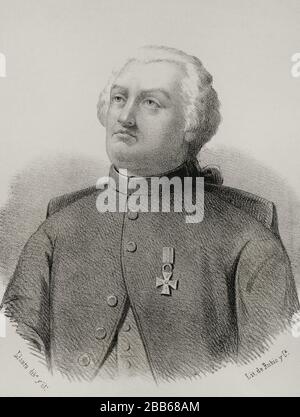 Ramon Pignatelli y Moncayo (1734-1793). Politicien espagnol. Il a réalisé la construction et la mise en service de la Manche impériale d'Aragon. Portrait. Illustration de Santiago Llanta. Lithographie. Cronica général de España, Historia ilustrada y Descriptiva de sus Provincias. Aragon, 1866. Banque D'Images