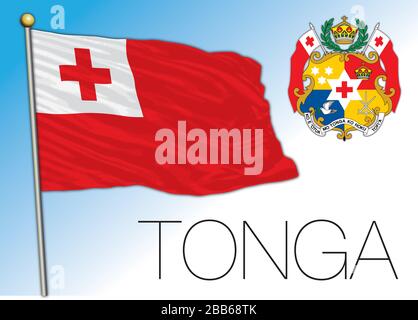 Drapeau national officiel des Tonga et armoiries, océanie, illustration vectorielle Illustration de Vecteur