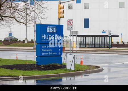 Hôpital régional d'Hudson à Secaucus, New Jersey, site de test pour le Corona virus Covid-19. Banque D'Images